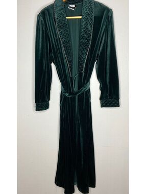 Jasmine Rose Women's Long Velvet Robe Dark Green Size XL